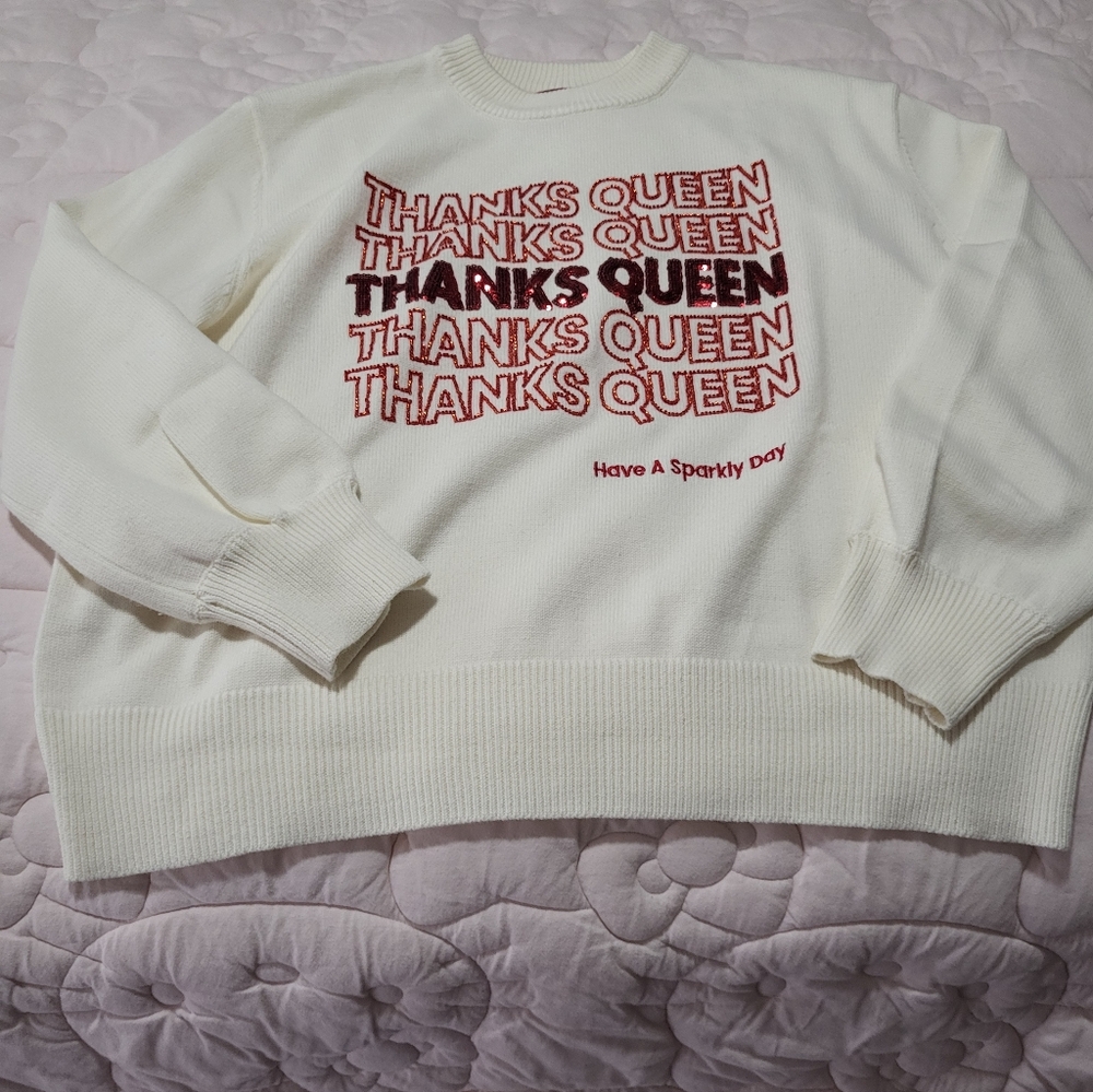Queen Of Sparkles Thanks White Sweater